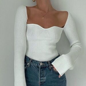 Chiara Sweetheart Neckline Ribbed Top - Pixie Market